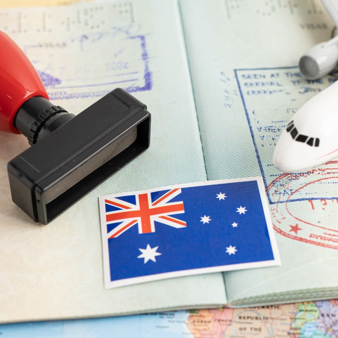 Approved Stamp visa and passport with Australia flag document to Approved Stamp visa and passport with Australia flag document to