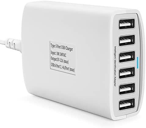 USB Charger 60 Watt 12A 6-Port PowerPort 6 Multi USB Wall Charging Station Multi-Port USB Charger Hub for Apple iPhone/iPad Air/Samsung/Galaxy/Note/LG/HTC/Tablets and More USB Device - Image 2
