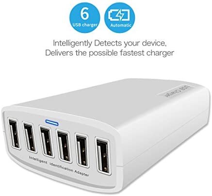 USB Charger 60 Watt 12A 6-Port PowerPort 6 Multi USB Wall Charging Station Multi-Port USB Charger Hub for Apple iPhone/iPad Air/Samsung/Galaxy/Note/LG/HTC/Tablets and More USB Device - Image 4