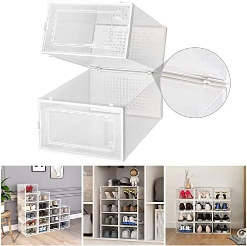 SESENO. 12 Pack Shoe Storage Boxes, Clear Plastic Stackable Shoe Organizer Bins, Drawer Type Front Opening Shoe Holder Containers - Image 6