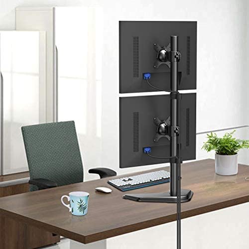 HUANUO Dual Monitor Stand - Vertical Stack Screen Free-Standing Holder LCD Desk Mount Fits Two 13 to 32 Inch Computer Monitors with C Clamp Grommet Base - Image 7
