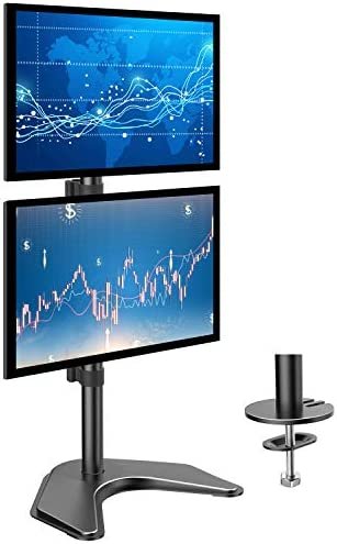 HUANUO Dual Monitor Stand - Vertical Stack Screen Free-Standing Holder LCD Desk Mount Fits Two 13 to 32 Inch Computer Monitors with C Clamp Grommet Base - Image 2