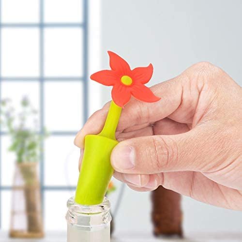 Wine Stoppers for Wine Bottles-Sealed Bottle Caps Silicone-Diameter 0.63in-Cork Replacement-Set of 6 Cute Color Flowers - Image 5