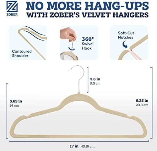 Zober Velvet Hangers 50 Pack - Ivory Hangers for Coats, Pants & Dress Clothes - Non Slip Clothes Hanger Set w/ 360 Degree Swivel, Holds up to 10 lbs - Strong Felt Hangers for Clothing - Image 4