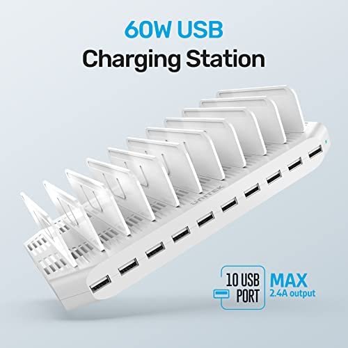 Unitek Multi Charging Station, 10-Port USB Charger for Multiple Device with SmartIC Tech and Adjustable Dividers, Organizer Stand Compatible with iPad, Tablet, Kindle, iPhone - Image 3