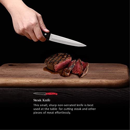 Master Maison 8-Piece 4.5" Premium Steak Knife Set | 8 German Non-Serrated Stainless Steel Kitchen Steak Knives + Storage Gift Box | Anti-Fatigue Ergonomic Full-Tang Triple-Riveted Handle (Black) - Image 7