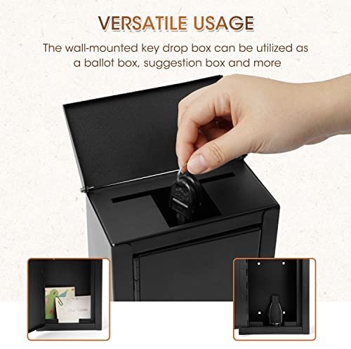 SDSNTE Wall-Mounted Multi-Function Key Drop Box with Lock as a Ballot Box, Suggestion Box, Donation Box, Money Drop Box, Collection Box and More, Black, Pack of 1 - Image 6