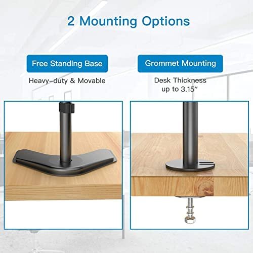 HUANUO Dual Monitor Stand - Vertical Stack Screen Free-Standing Holder LCD Desk Mount Fits Two 13 to 32 Inch Computer Monitors with C Clamp Grommet Base - Image 6