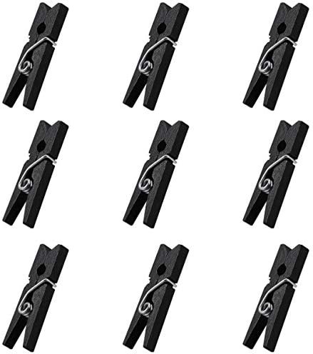 Yardwe 100pcs Mini Natural Wooden Clothespins Multi-Function Picture Photo Peg Pin Craft Clips for Hanging(Black) - Image 4