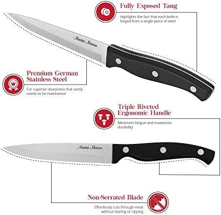 Master Maison 8-Piece 4.5" Premium Steak Knife Set | 8 German Non-Serrated Stainless Steel Kitchen Steak Knives + Storage Gift Box | Anti-Fatigue Ergonomic Full-Tang Triple-Riveted Handle (Black) - Image 3