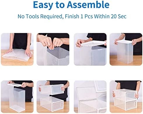 SESENO. 12 Pack Shoe Storage Boxes, Clear Plastic Stackable Shoe Organizer Bins, Drawer Type Front Opening Shoe Holder Containers - Image 8