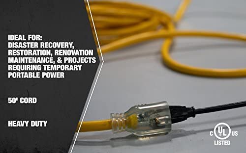 Coleman Cable 26188802 50ft SJTOW 10/3 Outdoor Ext Cord 5-20 P/R, 50 ft, Black - Image 4