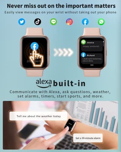 Smart Watch for Men Women(Call Receive/Dial), Alexa Built-in, 1.7" Touch Screen Fitness Tracker with Heart Rate Sleep Tracking, 60 Sports Modes, 5ATM Waterproof Smartwatch for Android iPhone, Pink - Image 4