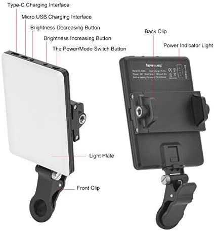 Newmowa 60 LED High Power Rechargeable Clip Fill Video Light with Front & Back Clip, Adjusted 3 Light Modes for Phone, iPhone, Android, iPad, Laptop, for Makeup, Selfie, Vlog, Video Conference - Image 5