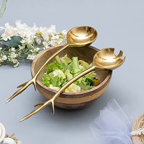 Twig Salad Servers Brass & Stainless Steel, Fork & Spoon Set Leaf Design, Two Tone Ideal for Weddings, Dinner, Elegant Flatware, Housewarming, Stainless Steel Mirror Polished - Image 7