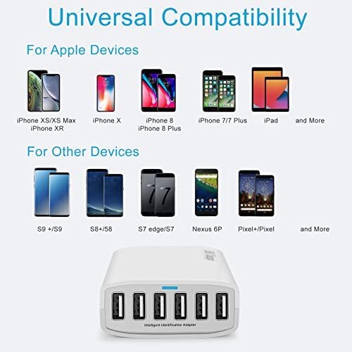 USB Charger 60 Watt 12A 6-Port PowerPort 6 Multi USB Wall Charging Station Multi-Port USB Charger Hub for Apple iPhone/iPad Air/Samsung/Galaxy/Note/LG/HTC/Tablets and More USB Device - Image 5