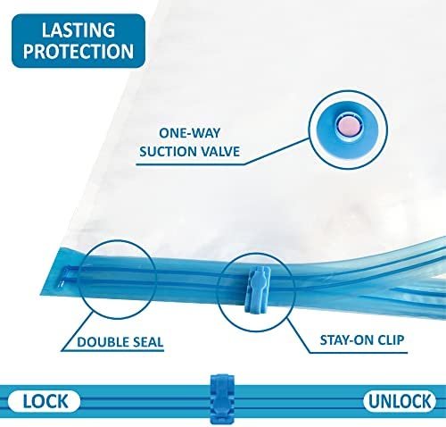 20 Pack Vacuum Storage Bags, Space Saver Bags (4 Jumbo/4 Large/4 Medium/4 Small/4 Roll) Compression Storage Bags for Comforters and Blankets, Vacuum Sealer Bags for Clothes Storage, Hand Pump Included - Image 7