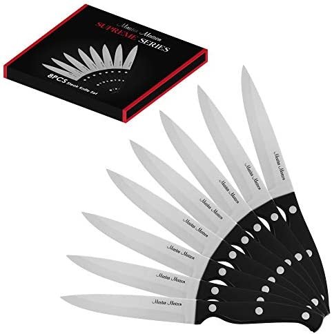Master Maison 8-Piece 4.5" Premium Steak Knife Set | 8 German Non-Serrated Stainless Steel Kitchen Steak Knives + Storage Gift Box | Anti-Fatigue Ergonomic Full-Tang Triple-Riveted Handle (Black) - Image 2