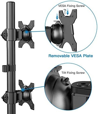 HUANUO Dual Monitor Stand - Vertical Stack Screen Free-Standing Holder LCD Desk Mount Fits Two 13 to 32 Inch Computer Monitors with C Clamp Grommet Base - Image 5