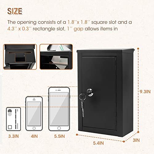 SDSNTE Wall-Mounted Multi-Function Key Drop Box with Lock as a Ballot Box, Suggestion Box, Donation Box, Money Drop Box, Collection Box and More, Black, Pack of 1 - Image 3
