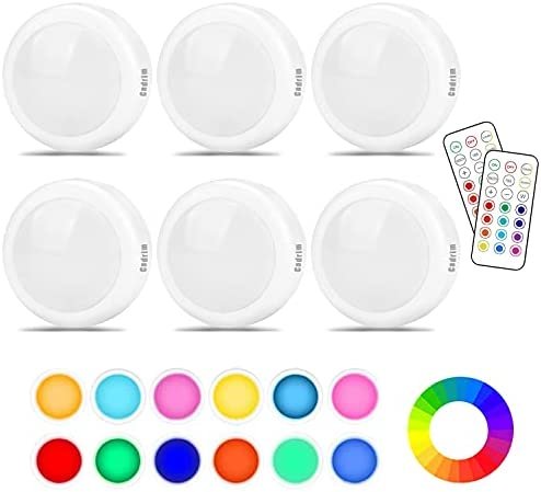 Puck Lights, Cadrim 13 Colors Changeable LED Puck lightings Battery Powered Dimmable Under Cabinet Lights, Battery Powered Under Counter Lights with 2 Wireless Remote Controls for Kitchen(6 Pack) - Image 2