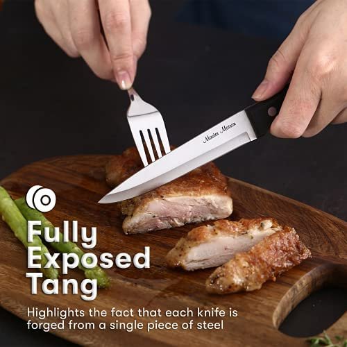 Master Maison 8-Piece 4.5" Premium Steak Knife Set | 8 German Non-Serrated Stainless Steel Kitchen Steak Knives + Storage Gift Box | Anti-Fatigue Ergonomic Full-Tang Triple-Riveted Handle (Black) - Image 6