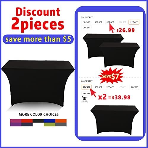SEPARO -2 Pack, 6 ft Spandex Table Cover Fitted Rectangular Tablecloth Stretchable Fabric Lycra Tablecloth Wrinkle-Free for Party Dj Tradeshows Banquet Weddings Cocktail - Image 3