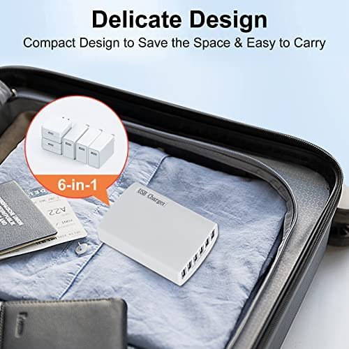 USB Charger 60 Watt 12A 6-Port PowerPort 6 Multi USB Wall Charging Station Multi-Port USB Charger Hub for Apple iPhone/iPad Air/Samsung/Galaxy/Note/LG/HTC/Tablets and More USB Device - Image 7