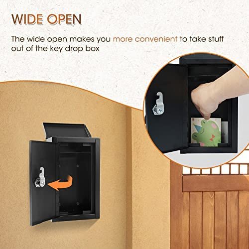 SDSNTE Wall-Mounted Multi-Function Key Drop Box with Lock as a Ballot Box, Suggestion Box, Donation Box, Money Drop Box, Collection Box and More, Black, Pack of 1 - Image 7