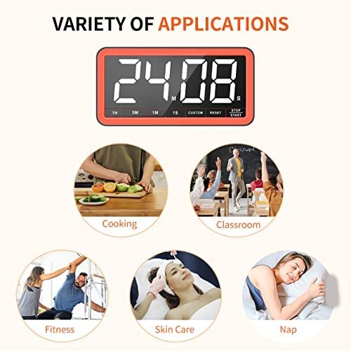 VOCOO Digital Kitchen Timer with 7.8” Extra Large Display, Magnetic LED Timer with 3 Brightness, 4 Alarms and 3 Volume Levels, Battery Powered Countdown Count Up Timer for Cooking, Classroom, Home Gym - Image 8