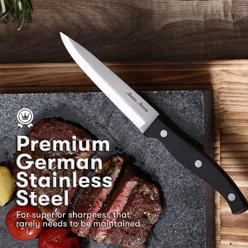 Master Maison 8-Piece 4.5" Premium Steak Knife Set | 8 German Non-Serrated Stainless Steel Kitchen Steak Knives + Storage Gift Box | Anti-Fatigue Ergonomic Full-Tang Triple-Riveted Handle (Black) - Image 5
