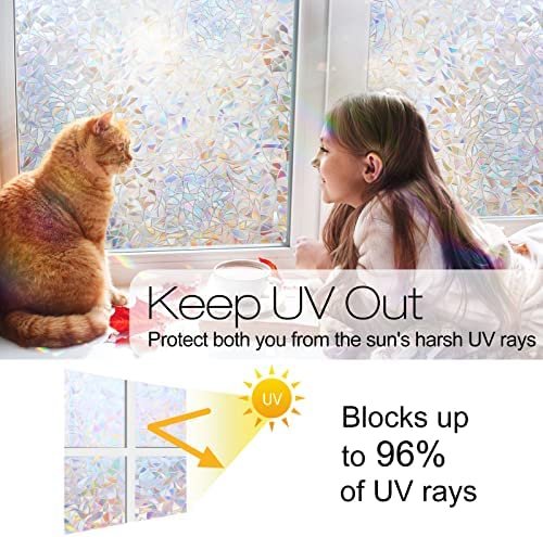 rabbitgoo Window Privacy Film, Rainbow Window Clings, 3D Decorative Window Vinyl, Stained Glass Window Decals, Static Cling Window Sticker Non-Adhesive, 23.6 x 78.5 inches - Image 4