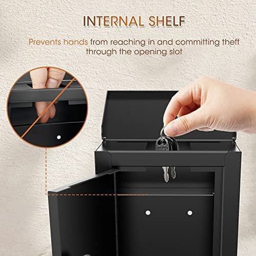 SDSNTE Wall-Mounted Multi-Function Key Drop Box with Lock as a Ballot Box, Suggestion Box, Donation Box, Money Drop Box, Collection Box and More, Black, Pack of 1 - Image 4