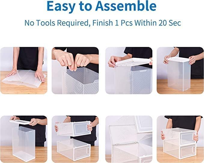 SESENO. 12 Pack Shoe Storage Boxes, Clear Plastic Stackable Shoe Organizer Bins, Drawer Type Front Opening Shoe Holder Containers - Image 3