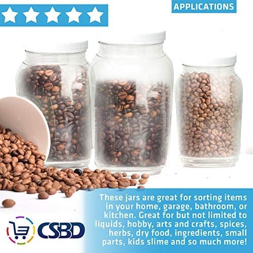 CSBD 1 Gallon Clear Plastic Jars With Ribbed Liner Screw On Lids, BPA Free, PET Plastic, Made In USA, Bulk Storage Containers 2 Pack (1 Gallon) - Image 5