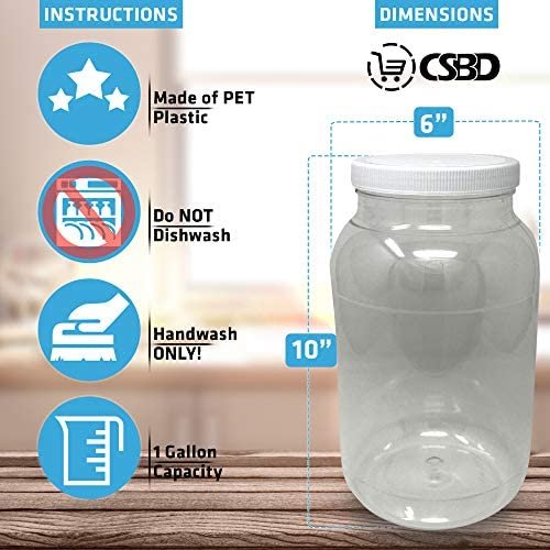 CSBD 1 Gallon Clear Plastic Jars With Ribbed Liner Screw On Lids, BPA Free, PET Plastic, Made In USA, Bulk Storage Containers 2 Pack (1 Gallon) - Image 4