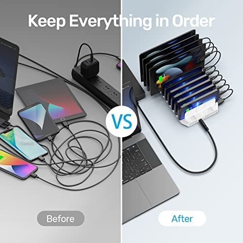 Unitek Multi Charging Station, 10-Port USB Charger for Multiple Device with SmartIC Tech and Adjustable Dividers, Organizer Stand Compatible with iPad, Tablet, Kindle, iPhone - Image 5