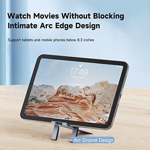 Hagibis Cell Phone Stand for Desk, Foldable Aluminum Phone Holder, Ultra Slim Portable Adjustable Phone Mount for iPhone 13 12 11 Pro Max X SE XR 8 Plus Samsung Galaxy iPad Mini Tablet (Grey) - Image 7