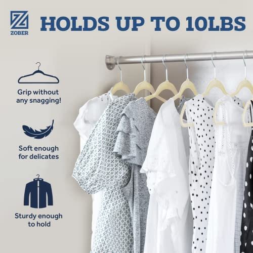 Zober Velvet Hangers 50 Pack - Ivory Hangers for Coats, Pants & Dress Clothes - Non Slip Clothes Hanger Set w/ 360 Degree Swivel, Holds up to 10 lbs - Strong Felt Hangers for Clothing - Image 5