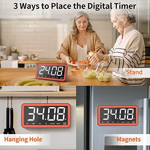VOCOO Digital Kitchen Timer with 7.8” Extra Large Display, Magnetic LED Timer with 3 Brightness, 4 Alarms and 3 Volume Levels, Battery Powered Countdown Count Up Timer for Cooking, Classroom, Home Gym - Image 7