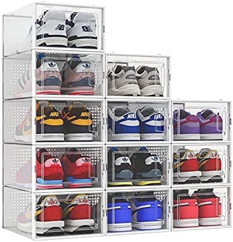 SESENO. 12 Pack Shoe Storage Boxes, Clear Plastic Stackable Shoe Organizer Bins, Drawer Type Front Opening Shoe Holder Containers - Image 2