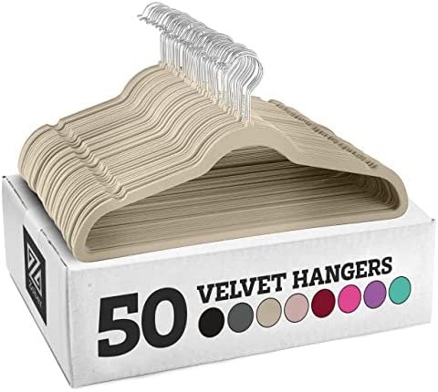 Zober Velvet Hangers 50 Pack - Ivory Hangers for Coats, Pants & Dress Clothes - Non Slip Clothes Hanger Set w/ 360 Degree Swivel, Holds up to 10 lbs - Strong Felt Hangers for Clothing - Image 2