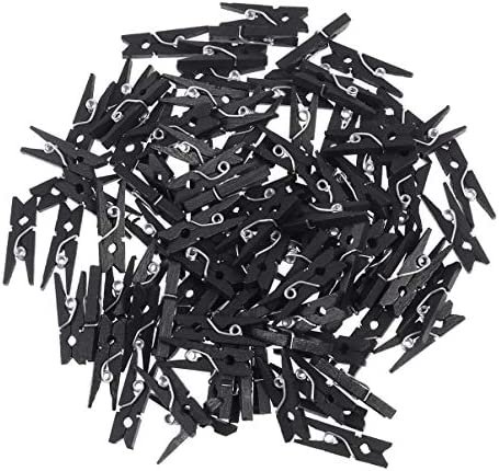 Yardwe 100pcs Mini Natural Wooden Clothespins Multi-Function Picture Photo Peg Pin Craft Clips for Hanging(Black) - Image 2