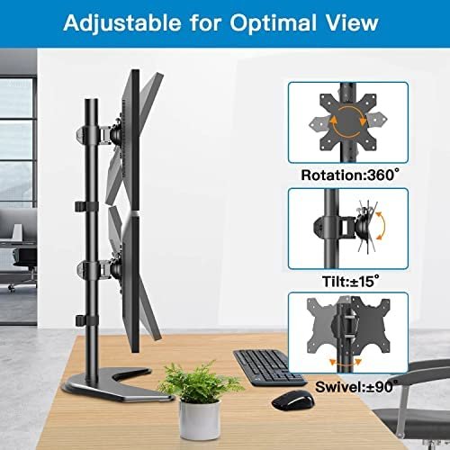 HUANUO Dual Monitor Stand - Vertical Stack Screen Free-Standing Holder LCD Desk Mount Fits Two 13 to 32 Inch Computer Monitors with C Clamp Grommet Base - Image 3