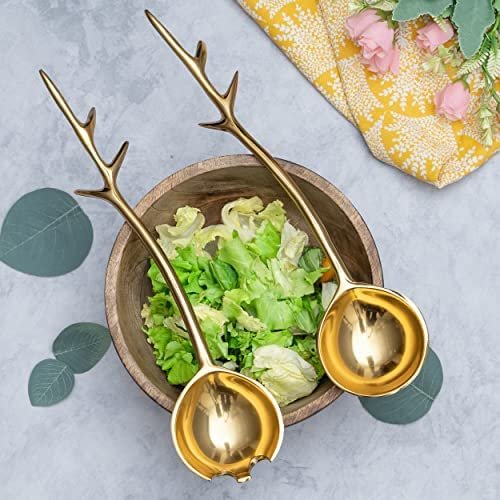 Twig Salad Servers Brass & Stainless Steel, Fork & Spoon Set Leaf Design, Two Tone Ideal for Weddings, Dinner, Elegant Flatware, Housewarming, Stainless Steel Mirror Polished - Image 6