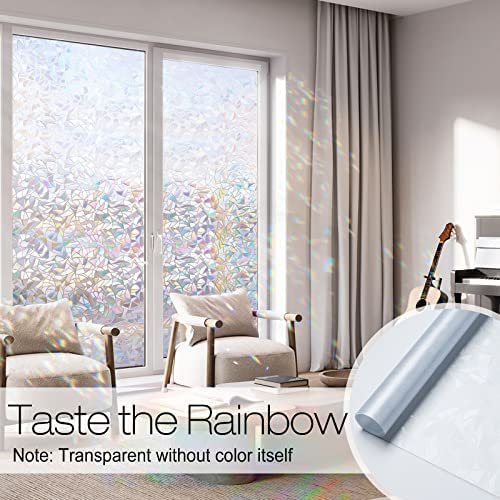 rabbitgoo Window Privacy Film, Rainbow Window Clings, 3D Decorative Window Vinyl, Stained Glass Window Decals, Static Cling Window Sticker Non-Adhesive, 23.6 x 78.5 inches - Image 3