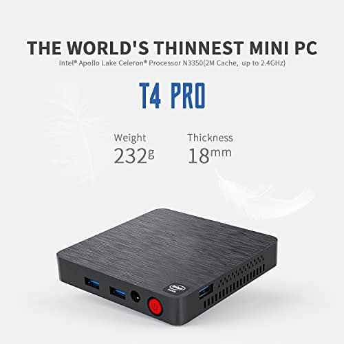 Mini Desktop Computer Windows 10, Mini PC T4 Pro Intel Celeron N3350 4GB RAM 64GB Supports 4K HD/Dual HDMI/Dual WiFi (2.4G + 5.8G) Ethernet 1000M/USB 3.0x4/BT 4.0 - Image 3