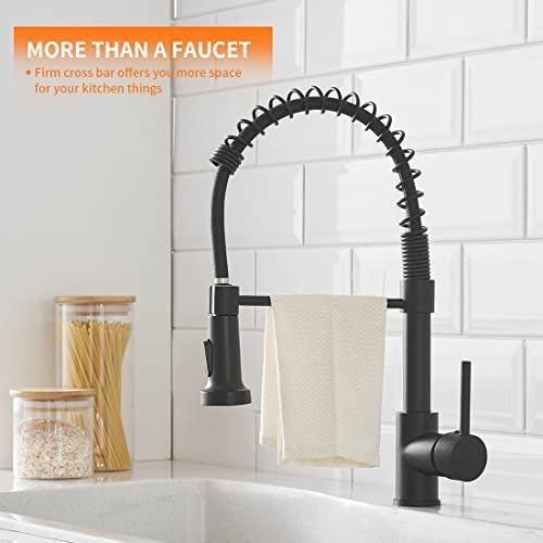 OWOFAN Black Kitchen Faucet with Pull Down Sprayer Stainless Steel Single Handle Pull Out Spring Sink Faucets 1 Hole Or 3 Hole Dual Function for Farmhouse Camper Laundry Utility Rv Wet Bar - Image 3