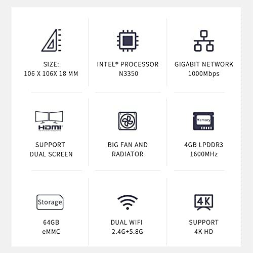 Mini Desktop Computer Windows 10, Mini PC T4 Pro Intel Celeron N3350 4GB RAM 64GB Supports 4K HD/Dual HDMI/Dual WiFi (2.4G + 5.8G) Ethernet 1000M/USB 3.0x4/BT 4.0 - Image 4