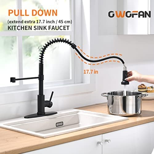 OWOFAN Black Kitchen Faucet with Pull Down Sprayer Stainless Steel Single Handle Pull Out Spring Sink Faucets 1 Hole Or 3 Hole Dual Function for Farmhouse Camper Laundry Utility Rv Wet Bar - Image 4